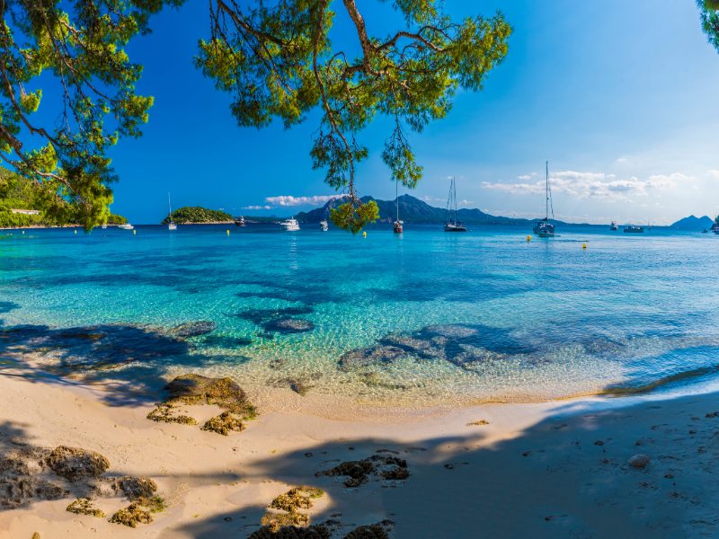 Sandy beach and clear blue sea in the Canary Islands