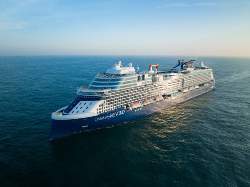Aerial view of Celebrity Beyond at sea