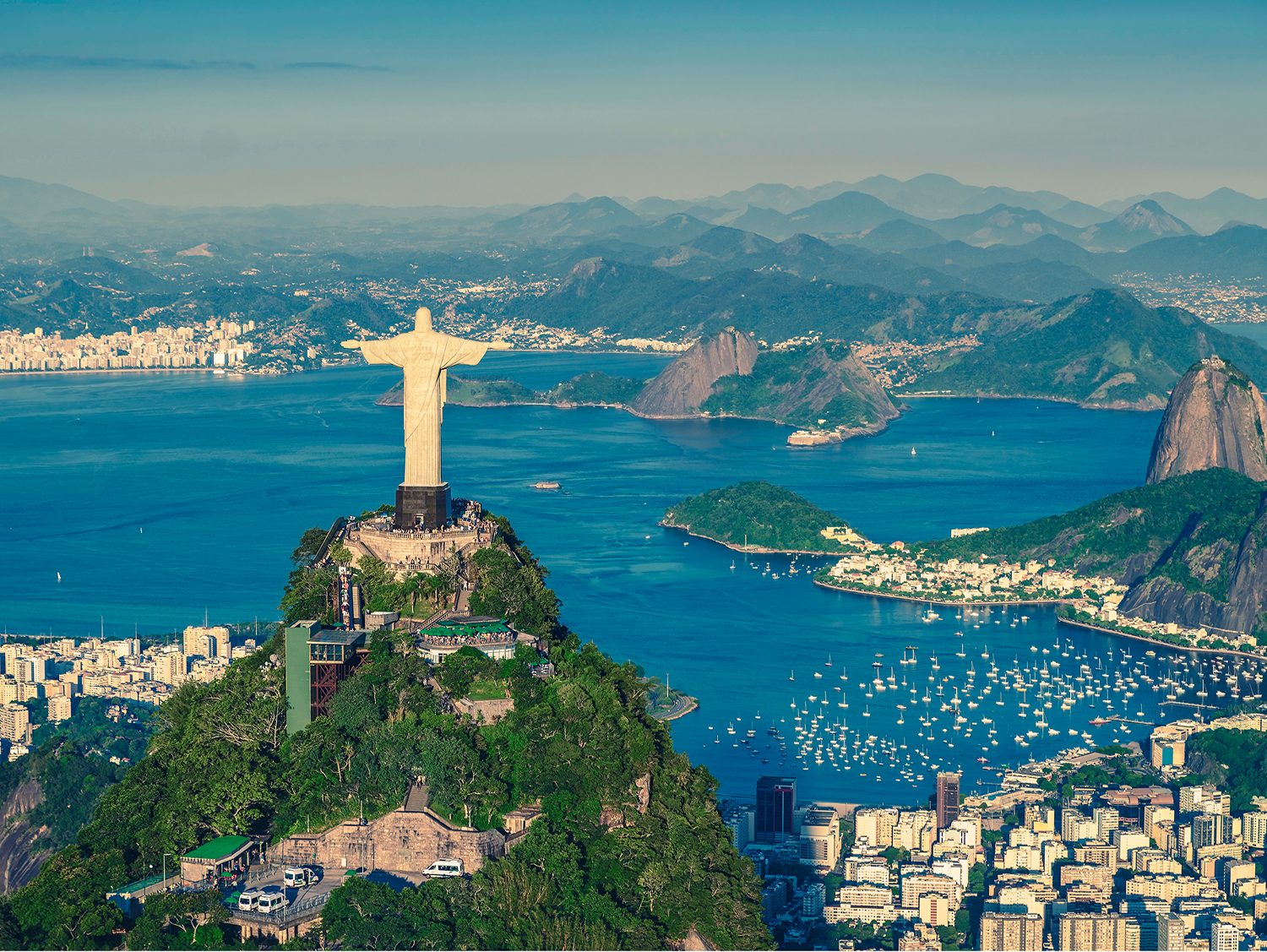 Christ the Redeemer on Corcovado overlooking Rio de Janeiro and Sugarloaf Mountain